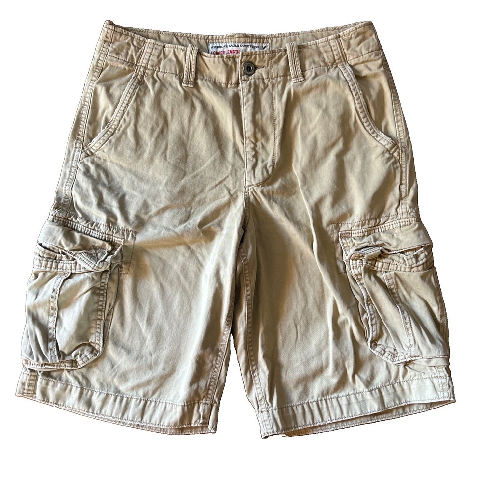 Y2K American Eagle Outfitters Longer Length Cargo Shorts Mens Size 33 Beige